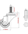 Technical diagram of 4 Pack 1 Inch Swivel Caster Wheels With Mini Threaded Stem M6x15mm Rubber TPE For Small Furniture And Equipment Ideal For Coffee Tables Plant Stands Bookshelves Shoe Bins Toy Bins Shopping Carts And Benches