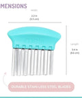 Front view of melii stainless steel crinkle cutter with blue handle for cutting vegetables