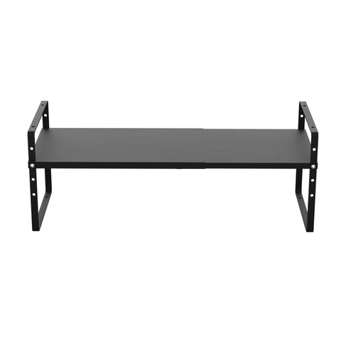 Expandable Cabinet Storage Shelf Organizer Heavy Duty Steel Space Saver For Kitchen Pantry Counter Desk Office And Garage Adjustable Height Black 1 Pack front view