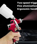 Heavy Duty Air Spray Gun With A Snazzy 600Cc Cup And Precise 1.5Mm Tip, showing ergonomic handle and two-speed trigger in use.