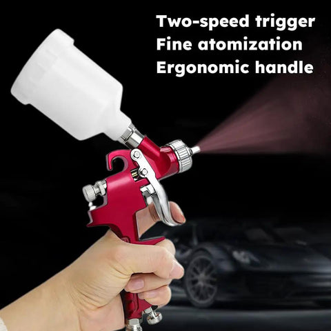 Heavy Duty Air Spray Gun With A Snazzy 600Cc Cup And Precise 1.5Mm Tip, showing ergonomic handle and two-speed trigger in use.