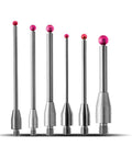 Set of 6 CMM touch probe styluses with M3-threaded carbide stems and pink ball tips