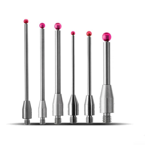 Set of 6 CMM touch probe styluses with M3-threaded carbide stems and pink ball tips