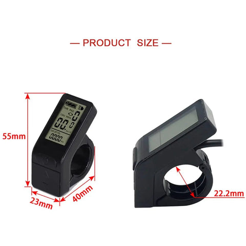 KT-LCD4 Ride-Ready Bicycle Display Meter dimensions, tachometer style, waterproof LCD panel, 24V 36V 48V 52V compatible, 5-pin