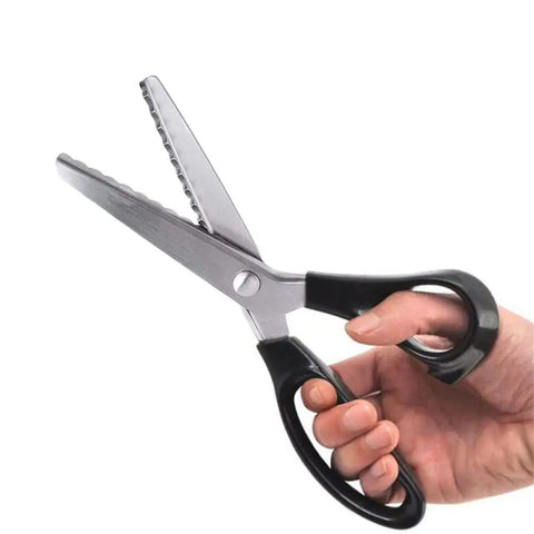 Pinking Shears For Fabrics Pro Grade Multi Purpose Stainless Steel Scissors With Black Handle 18mm, hand-held view
