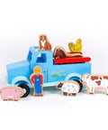 Down on the Farm Magnetic Truck Playset With 7 Barnyard Figures, Old School Wooden Pickup for Screen Free Imaginative Play