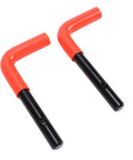 Heavy Duty Snow Plow Stand Lock Pin Kit For Western HTS Midweight Pro, Ultra Mount Pins With Hairpin Cotters And Spring Pins, 2 Piece Set, Direct Replacement Lock Pin Assembly For Quick Mount And Easy Service. Two red and black steel lock pins
