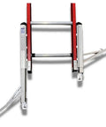 Image of Permanent Mount Heavy Duty Ladder Levelers Full Kit With Pro Grade Side Tip Stabilizer Arms For Two Ladders Easy Install Hardware And Template ANSI OSHA Compliant Rated From 225 Lb Type II To 375 Lb Type I A Ladders showing mounted levelers and stabilizer arms.