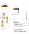 Gold 3 Light Modern Pendant Light Fixtures With Glam Crystal Chandeliers Adjustable Hanging Pendant Lights dimensions
