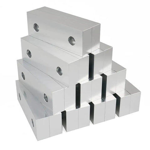 10 Set 20 Pieces Soft Jaws For 6 Inch Vise Aluminum Machinable Jaw Set stacked in pyramid showing holes and smooth finish