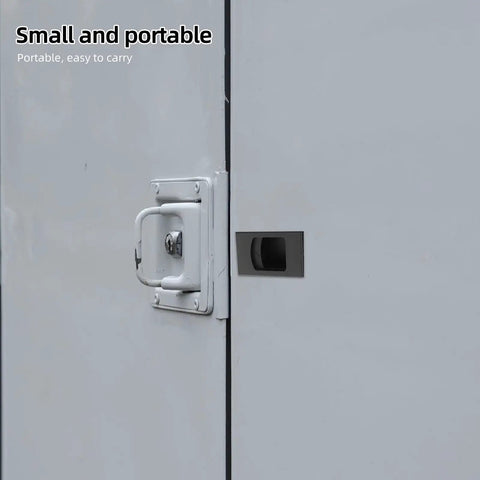 4 Pcs Plastic Rectangular Latches For RV Door And Distribution Box installed on grey cabinet, secure closure.