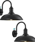 15 Inch Outdoor Gooseneck Barn Light With Dusk To Dawn Sensor And Thickened Arms, Galvanized Sand Black Finish, set of two