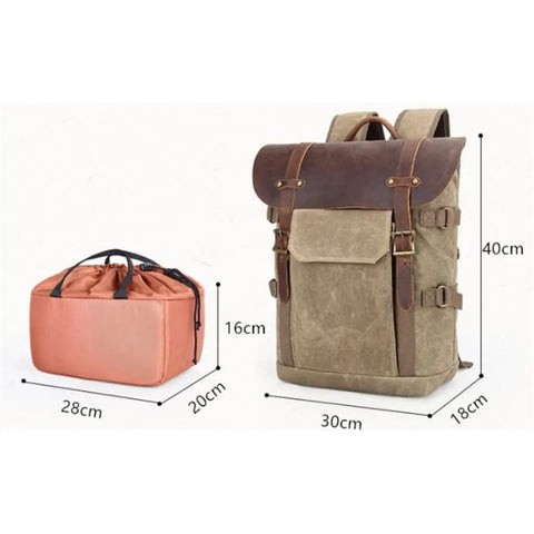 Canvas DSLR Video Backpack With Waterproof Outdoor Design, Shock Resistant Shell, sizes shown next to padded gear case.
