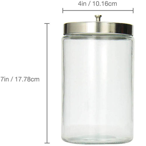 Decorative Clear Glass Apothecary Jar With Metal Lid For Kitchen Bathroom Or Laundry Organization Ideal Storage Canister 4.1 X 3.9 X 7 Inch