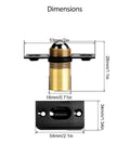 Invisible Drive-In Closet Ball Catch Hardware dimensions, includes adjustable ball latch and strike plate, black finish