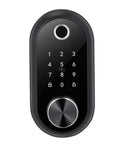 Premium Matte Black Smart Biometric Door Lock With Touchscreen Keyless Entry Featuring Boss Level Fingerprint Security And No Sweat Operation For Your Home Or Apartment - Front view with numeric keypad.