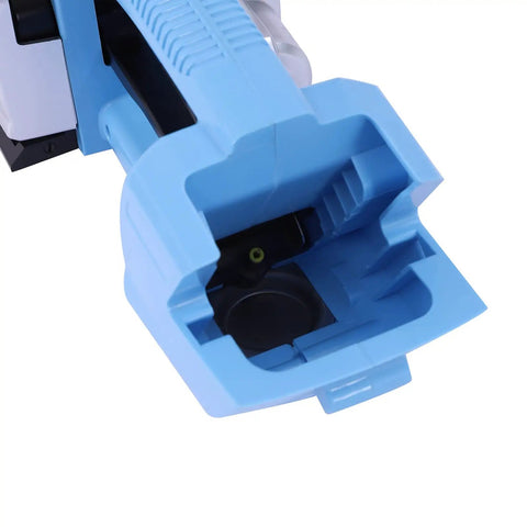 Close-up view of Built Like A Tank Cordless Electric Strapping Gun's feed entry, highlighting the design for secure strapping.