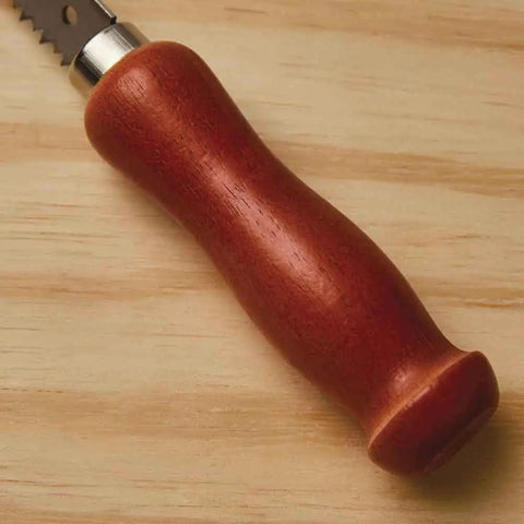 Close-up of 6-Inch Jab Saw With Wood Handle For Drywall And Plasterboard Cuts, showcasing the natural wood handle.