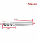Luomorgo end mill cutter, 3/16 in cutting diameter, 1/4 in straight shank, square nose, 2-3/8 in overall length
