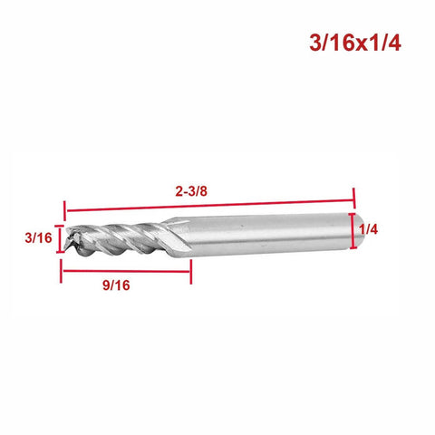 Luomorgo end mill cutter, 3/16 in cutting diameter, 1/4 in straight shank, square nose, 2-3/8 in overall length