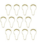 Gold Stainless Steel Shower Curtain Hooks Set Of 24 With 5 Bead Rollerball Design for Smooth Glide Curtain Rings arranged on white background
