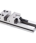 Heavy Duty Six Inch Precision Bench Vise Boasting Bulletproof Flat Jaw Setup For Milling Machines And Cnc Tools Built From Manganese Alloy Steel, side view of CNC vise.