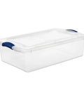32 Quart Clear Storage Bin With Lid 2 Pack, Transparent Plastic Storage Box With Tight Blue Latch for Easy Stacking and Organizing