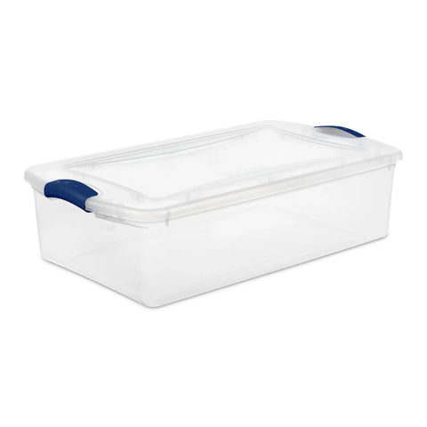 32 Quart Clear Storage Bin With Lid 2 Pack, Transparent Plastic Storage Box With Tight Blue Latch for Easy Stacking and Organizing