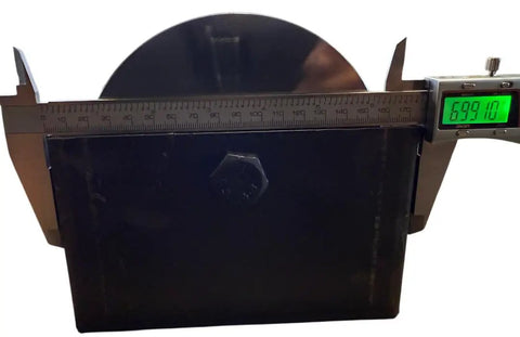 6 In Chrome Plated Steel V Groove Wheel With Box Mount Featuring A Smooth 5/8 In Axle and rugged 3000 lb load capacity shown being measured.