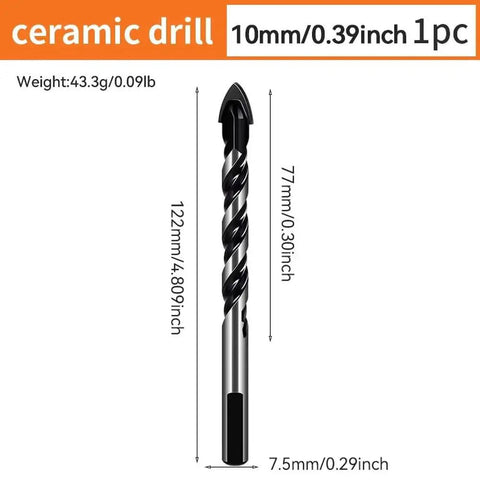 Heavy Duty Cross Hex Drill Bit Set With Hole Saw For Glass Ceramic Wood Plastic Tile Plus Metal Alloy Construction featuring 10mm ceramic drill
