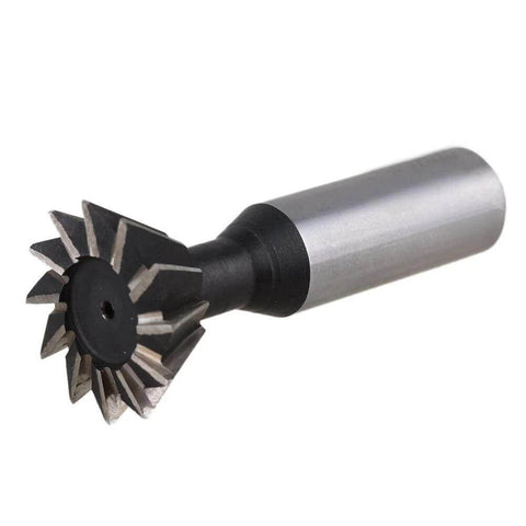 Front view of 18mm HSS dovetail cutter with 45° double-edged teeth and metal shank