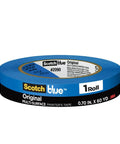 Blue Multi Surface Painter Tape 0.70 Inch By 60 Yard Roll for indoor and outdoor use, shown in packaging, front view.