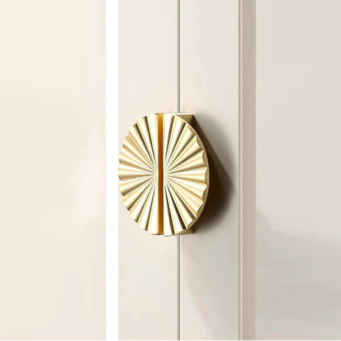 Semicircle Sunflower Cabinet Pulls In Brushed Gold Finish on kitchen cabinet