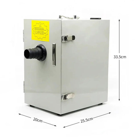 Heavy Duty Lab Vacuum Dust Extractor Boasting A Badass 550W Double Impeller Motor And Digital Display side view with dimensions 20x25.5x33.5 cm.
