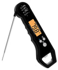 Ultra Fast IPX7 Waterproof Meat Thermometer with backlight, black design, displaying 79.8F on LCD, ideal for grilling and BBQ.