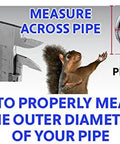 Instructional image showing measuring tools and a squirrel, demonstrating how to measure outer diameter of pipe.