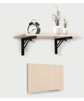 Two Pack Triangle Wall Brackets for Adjustable Mounts, Heavy Duty Stainless Steel Table and Shelf Support Hardware, Foldable Corner Brackets for DIY Furniture, Home Organization, Clean Tidier Look holding wooden shelf with items