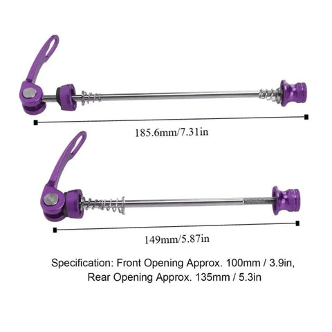 2 Pack Bicycle Quick Release Skewers Aluminum Alloy Front And Rear Wheel Axle Clips 100mm Front 135mm Rear For Road And Mountain Bikes Purple Easy Wheel Removal And Quick Maintenance On The Go