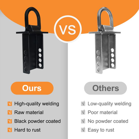 Comparison of black powder-coated and raw metal trailer stake pocket D-ring tie downs