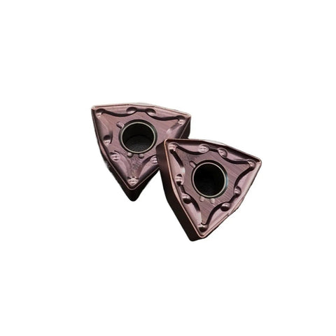Get This 10 Pack Of Indexable Carbide Lathe Inserts With WNMG080408 Geometry And Tough Hard Alloy Design For Smooth External Turning On Steel Or Cast Iron - close-up view of two inserts.