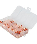 Get Your Hands On 250 Pcs Copper Tube Butt Wire Ferrules With Assorted Sizes From One To Six Millimeter For Crimping Electrical Wiring Terminals In Cars Trucks And Industrial Machinery Kits Stored Neatly. Clear organizer box with copper tube butt wire ferrules, assorted sizes