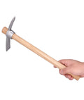 Hand holding Detachable Double Head All Purpose Garden Mattock With Pick And Hoe Stainless Steel Head And Wooden Handle