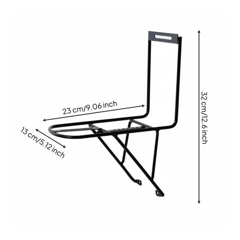 Front Fork Rack For Bikepackers And Commuters, Lightweight And Sturdy Cargo Carrier Built From Steel Or Aluminum, side view with dimensions