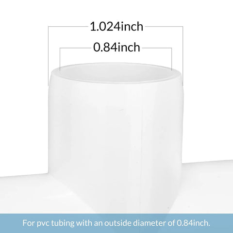 Close-up of 20 Pack Cross PVC Fittings 4 Way Elbow Connectors showing dimensions for DIY garden shelving tent greenhouse builds