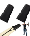 2 Pack Recurve Bow Tip Protectors for Recurve and Longbows showing black silicone guards in use and archer with bow.