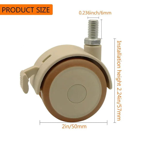 Grab This Set Of Four Heavy Duty Rubber Caster Wheels With Smooth Swivel Action And Solid Locking Brakes Fits M6 M8 Thread Mounts On Tool Chests And Carts That Ride Like A Champ, showing a single rubber caster wheel with size details.