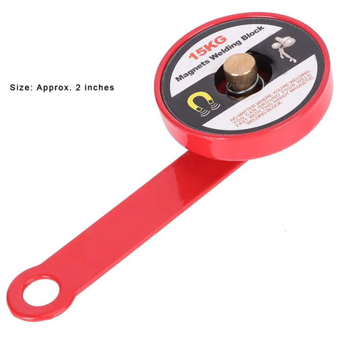 Heavy Duty 2 Inch Magnetic Welder Locator And Grounder Electrode Holder With Shock Resistant Plastic Shell For Easy Access Daily Workshop Welding Jobs in red design.