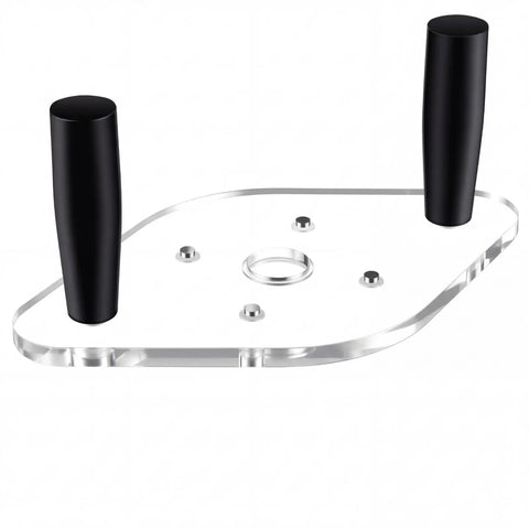 Premium Dual Handle Router Base Plate Compatible With DeWalt DWP611 And DCW600B Compact Routers, 6x10 inch clear acrylic base with black handles.
