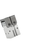 Top Shelf Heavy Duty Pneumatic Finger Cylinder Featuring A Smooth 180 Degree Swing Arm For No Sweat On Off Control Quick Mount And Solid Mechanical Block, gray aluminum actuator arm.
