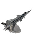 Advanced Dope 3D Metal Puzzle Kit For Adults, Fighter Jet Model J20, silver stainless steel desk display.